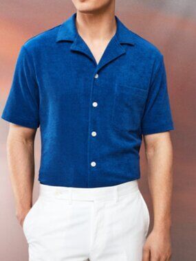 ETON Blue Terry Resort Shirt in Large